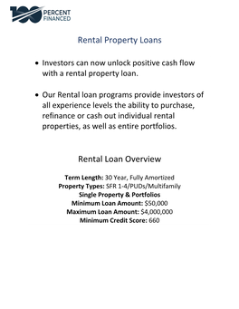Rental Property Loans Rental Loan Overview