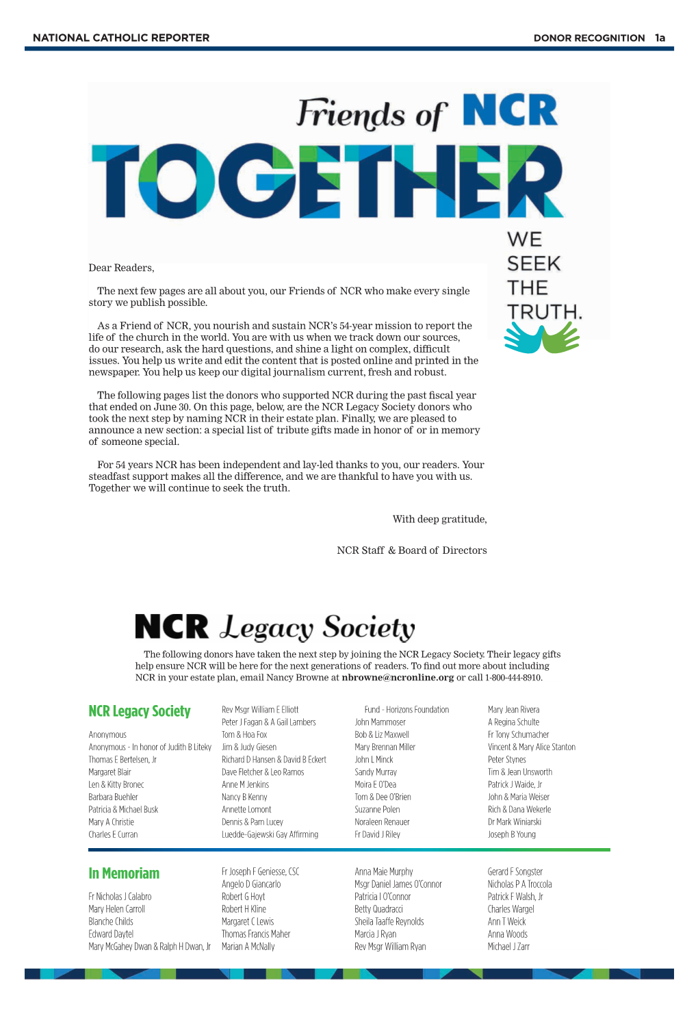 NCR Legacy Society in Memoriam