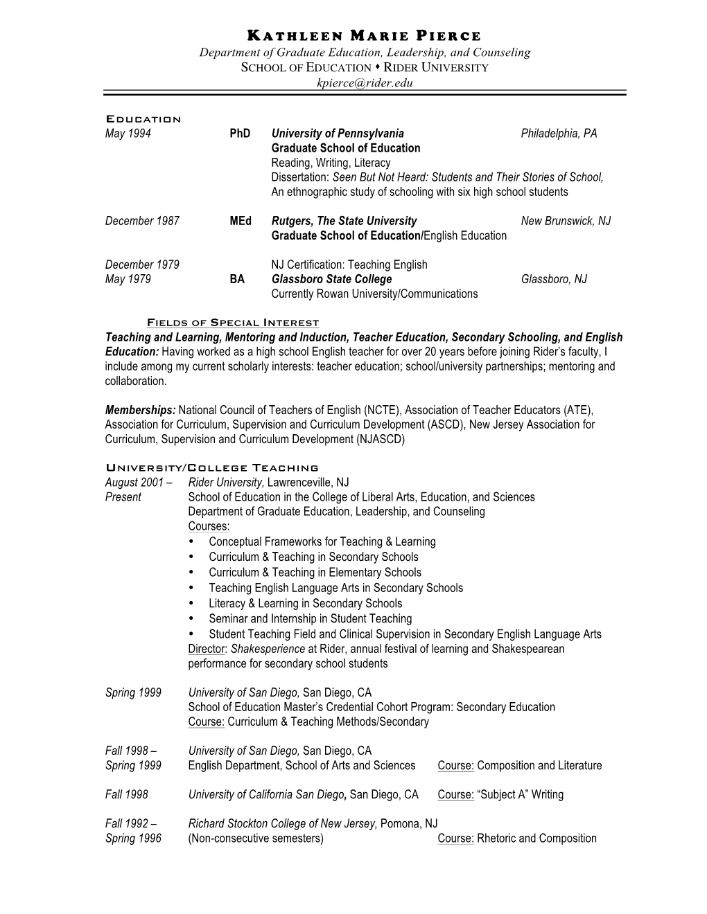 KM Pierce Faculty CV