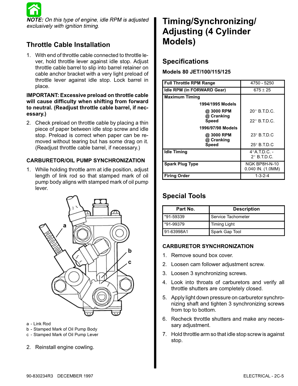 Timing/Synchronizing/ Adjusting (4 Cylinder Models)