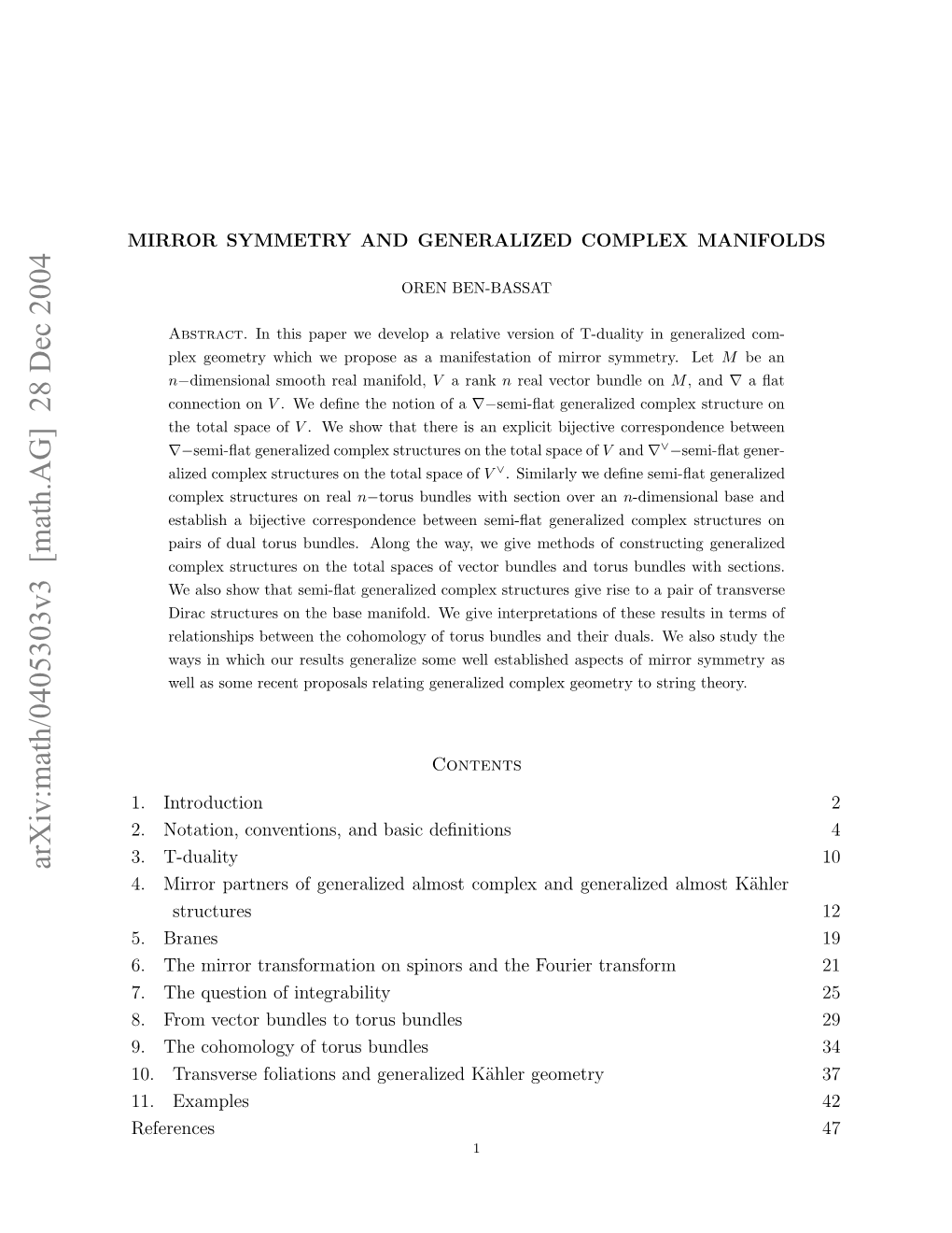 Arxiv:Math/0405303V3 [Math.AG] 28 Dec 2004