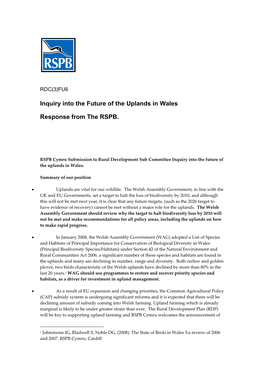 Inquiry Into the Future of the Uplands in Wales Response from the RSPB
