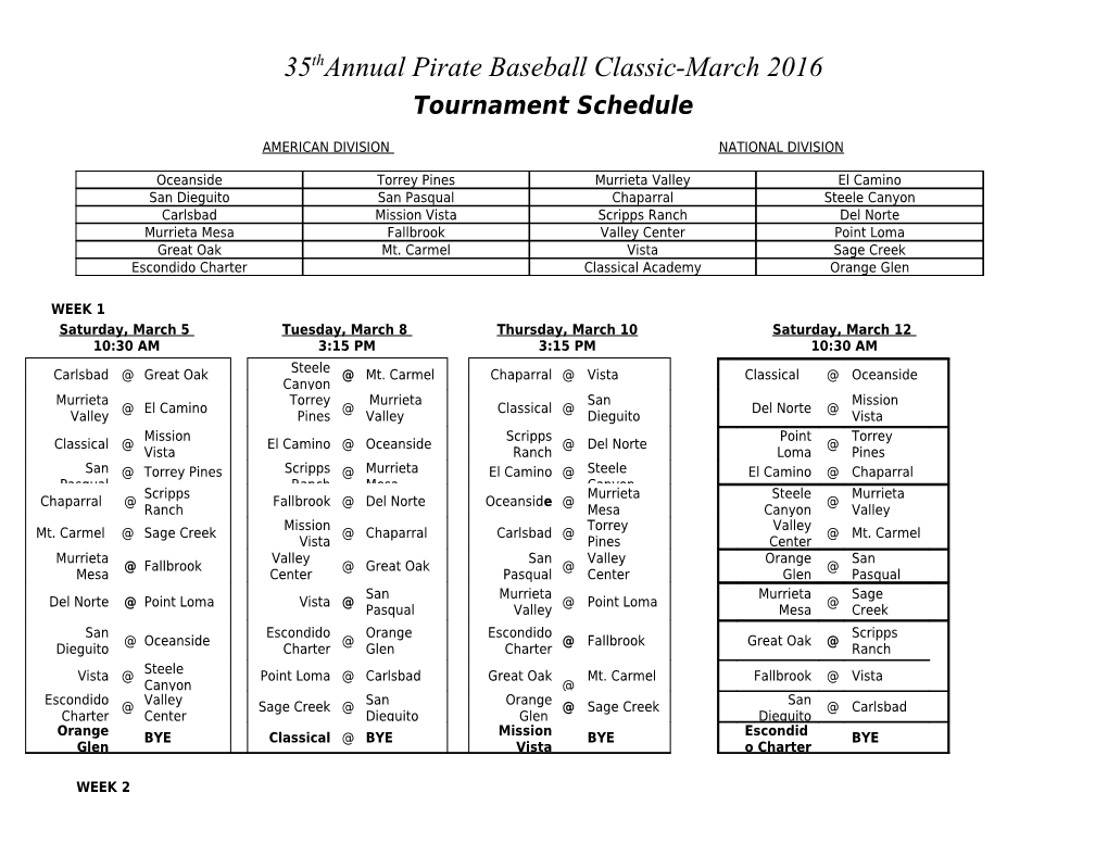 35Thannual Pirate Baseball Classic-March 2016