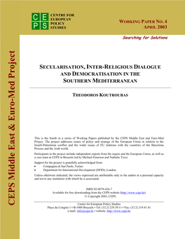 Secularisation, Inter-Religious Dialogue and Democratisation in the Southern Mediterranean