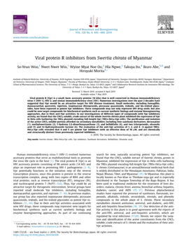 Viral Protein R Inhibitors from Swertia Chirata of Myanmar