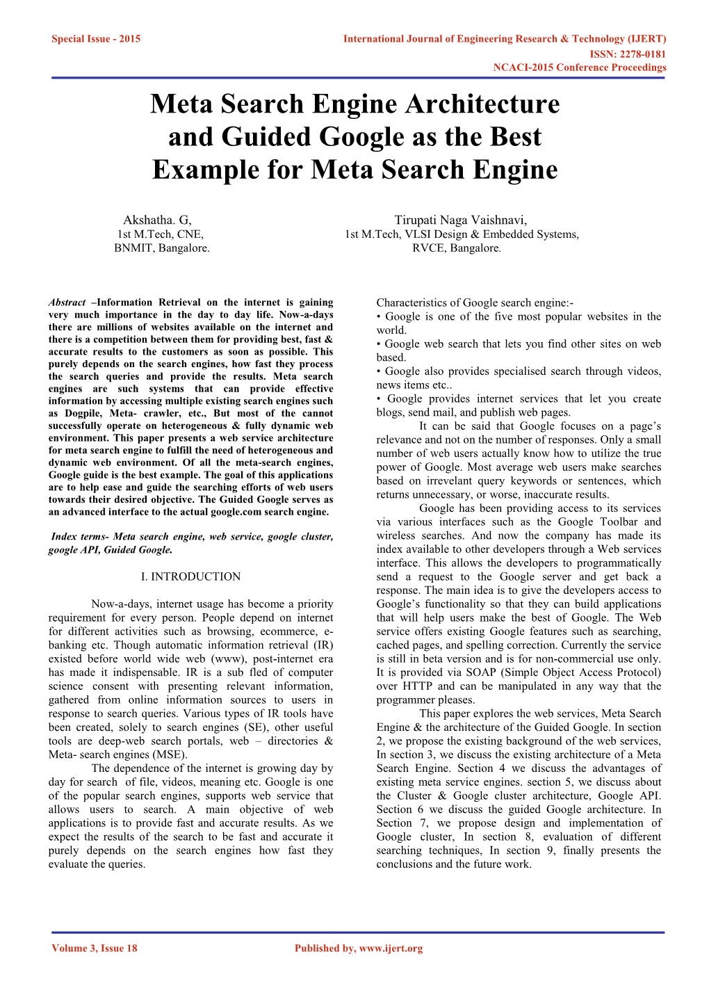 Meta Search Engine Architecture and Guided Google As the Best Example for Meta Search Engine