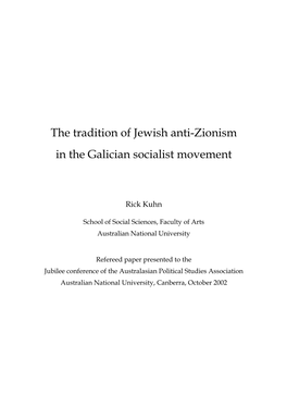 The Tradition of Jewish Anti-Zionism in the Galician Socialist Movement