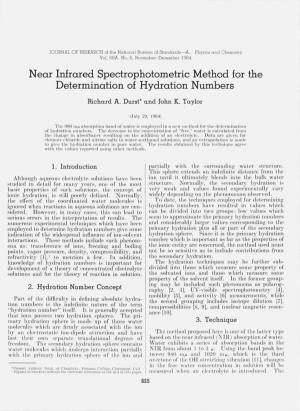 Near Infrared Spectrophotometric Method for the Determination of Hydration Numbers