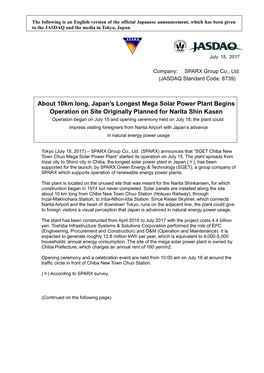 About 10Km Long, Japan's Longest Mega Solar Power Plant Begins
