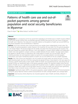 Pocket Payments Among General Population and Social Security Beneficiaries in Myanmar Chaw-Yin Myint1,2* , Milena Pavlova1 and Wim Groot1,3