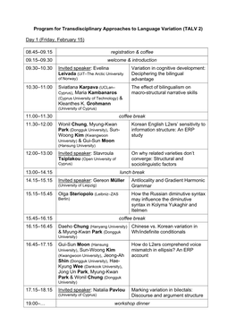 Program for Transdisciplinary Approaches to Language Variation (TALV 2)