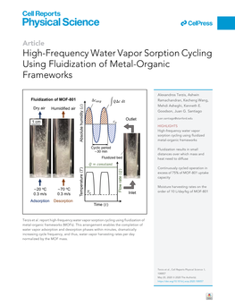 High-Frequency Water Vapor Sorption Cycling Using Fluidization of Metal-Organic Frameworks