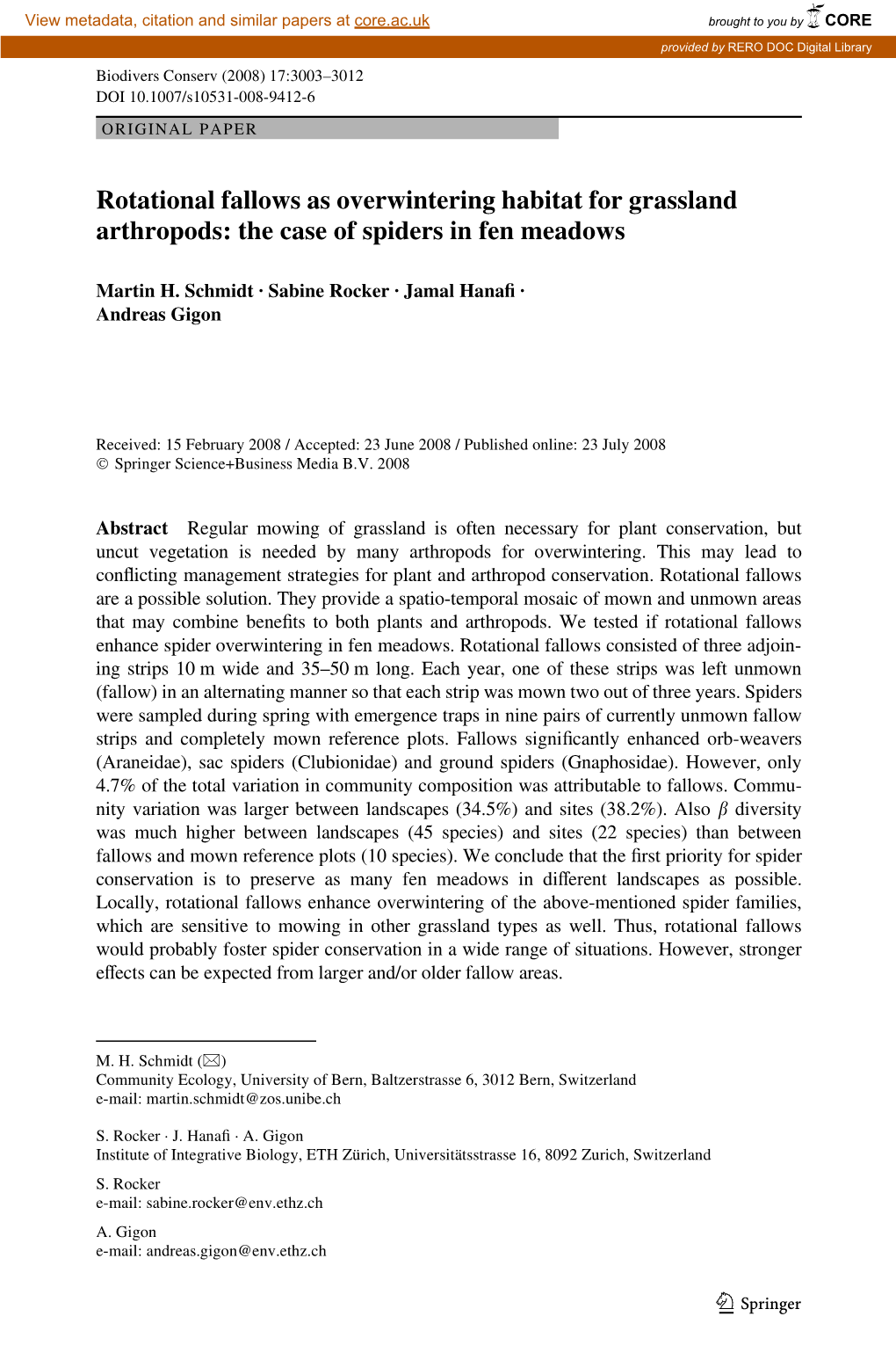 Rotational Fallows As Overwintering Habitat for Grassland Arthropods: the Case of Spiders in Fen Meadows