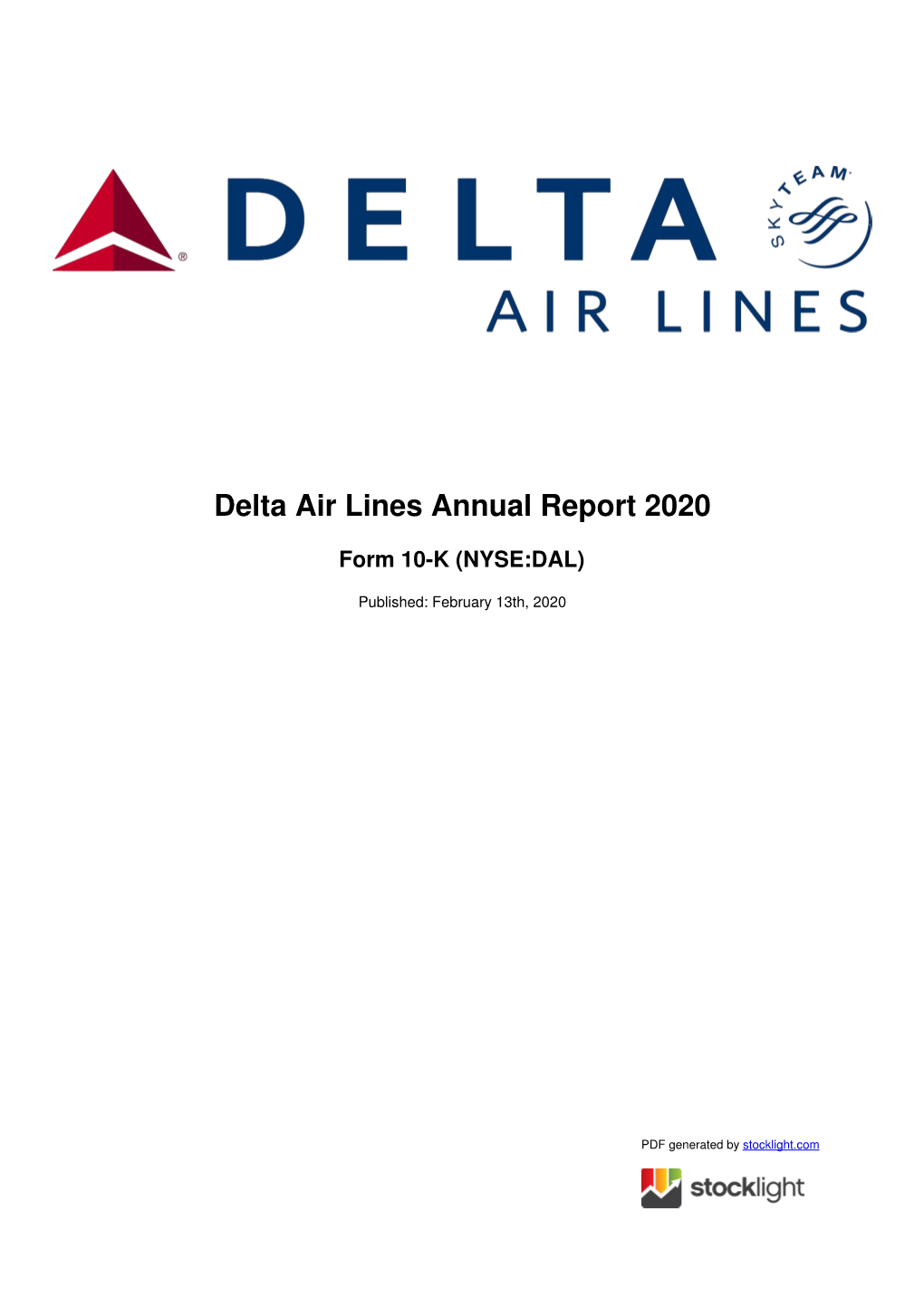 Delta Air Lines Annual Report 2020 DocsLib