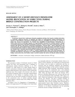 Assessment of a Short-Distance Freshwater Mussel Relocation As Viable Tool During Bridge Construction Projects