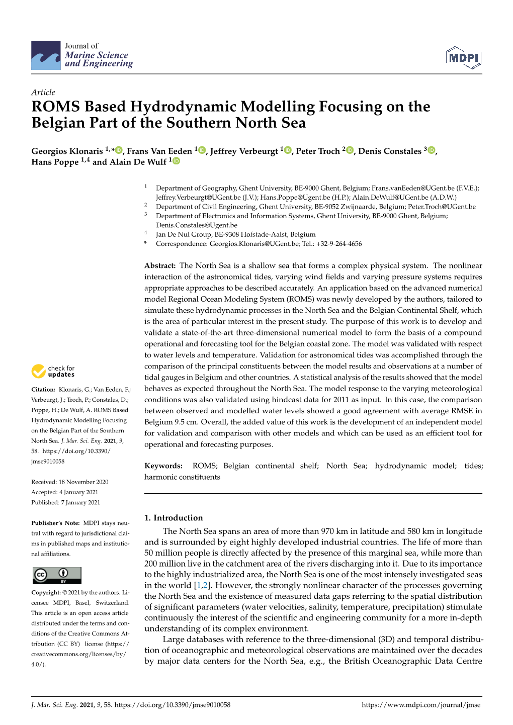 ROMS Based Hydrodynamic Modelling Focusing on the Belgian Part of the Southern North Sea