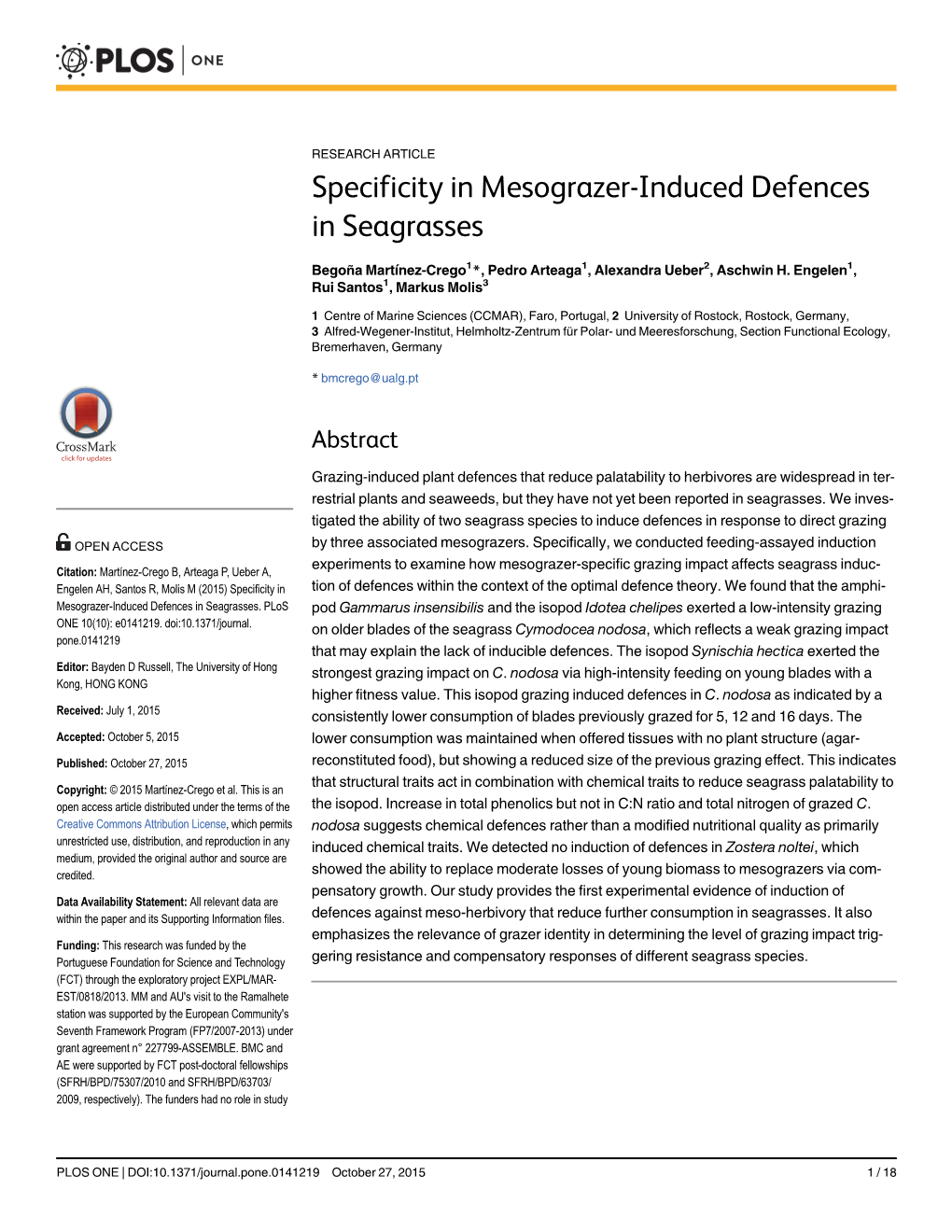 Specificity in Mesograzer-Induced Defences in Seagrasses