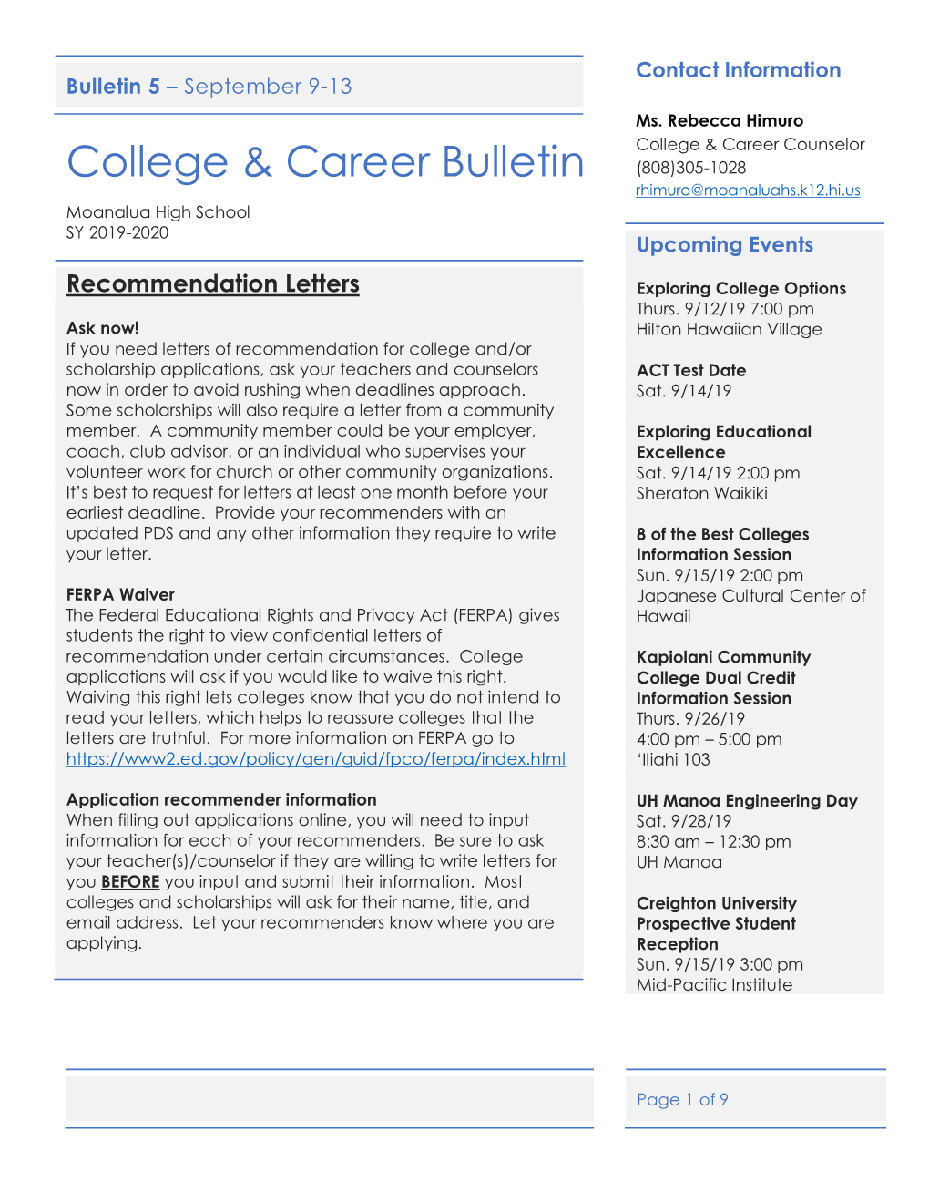 College & Career Bulletin