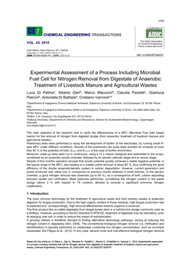 Experimental Assessment of a Process Including Microbial Fuel