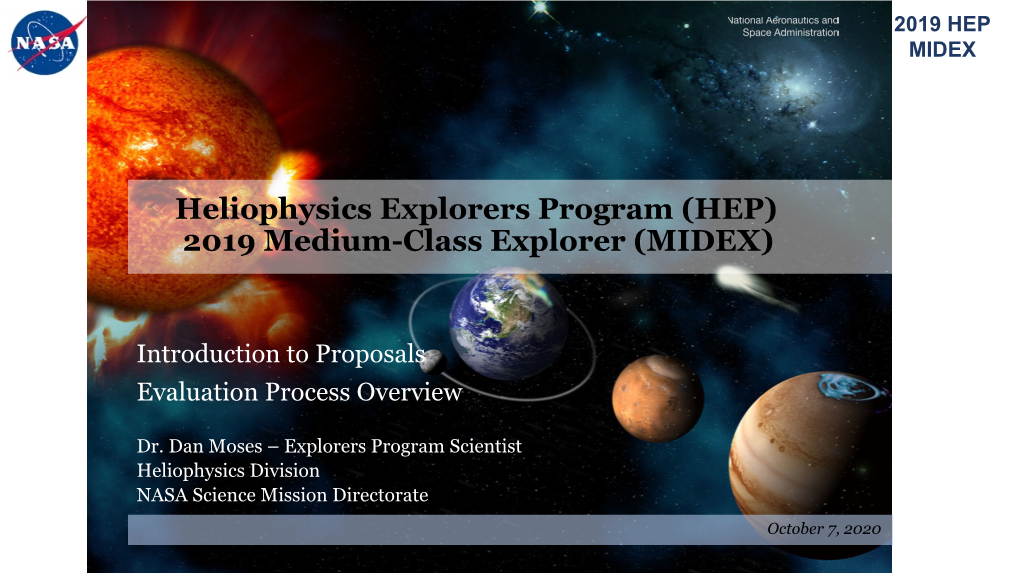 Heliophysics Explorers Program (HEP) 2019 Medium-Class Explorer (MIDEX)