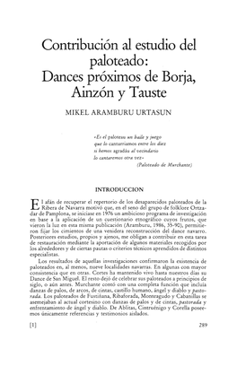 Contribución Al Estudio Del Paloteado : Dances Próximos De Borja, Auizón Y Tauste