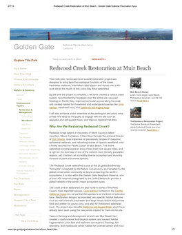 Redwood Creek Restoration at Muir Beach - Golden Gate National Recreation Area