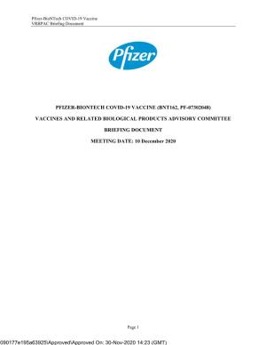 Pfizer-Biontech COVID-19 Vaccine VRBPAC Briefing Document