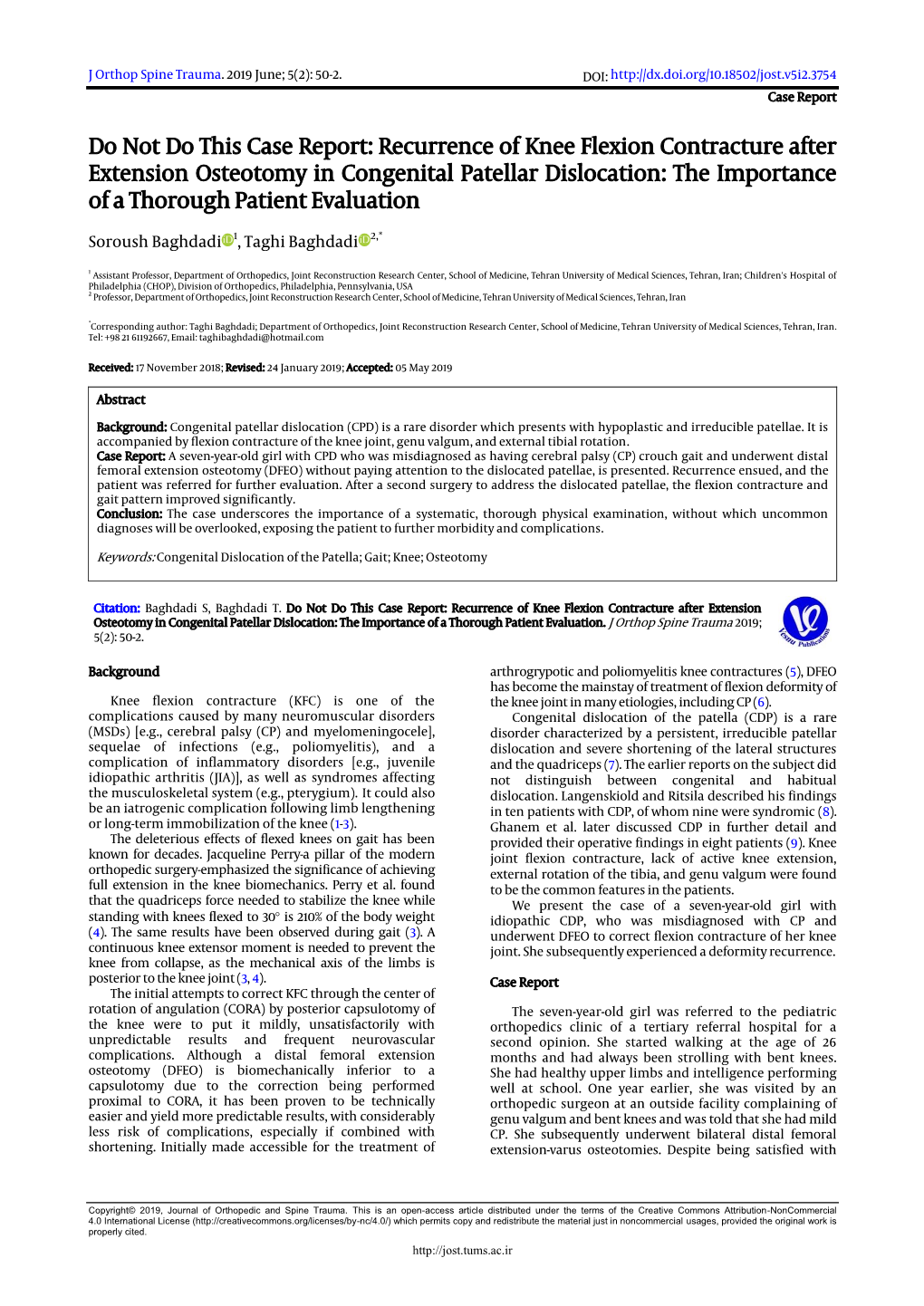 Recurrence of Knee Flexion Contracture After Extension Osteotomy in Congenital Patellar Dislocation: the Importance of a Thorough Patient Evaluation