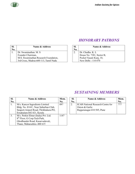 Honorary Patrons Sustaining Members