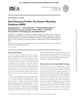 The Human Mortality Database (HMD) Magali Barbieri,1,2* John R Wilmoth,1,3 Vladimir M Shkolnikov,4,5