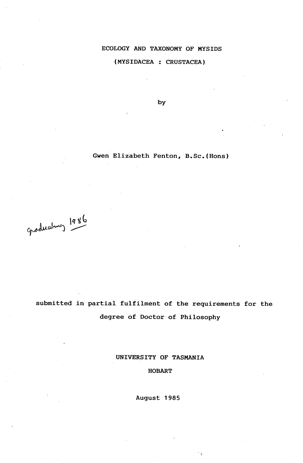 Ecology and Taxonomy of Mysids (Mysidacea : Crustacea)