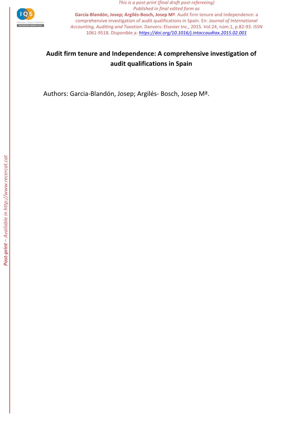 Audit Firm Tenure and Independence: a Comprehensive Investigation of Audit Qualifications in Spain