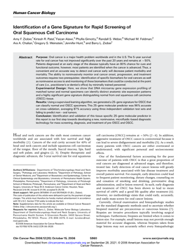 Identification of a Gene Signature for Rapid Screening of Oral Squamous Cell Carcinoma Amy F