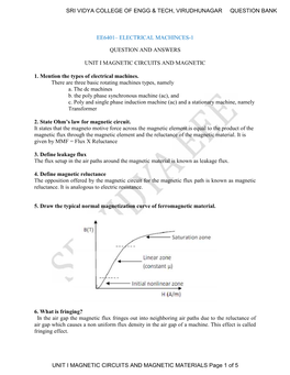 Electrical Machinces-1 Question and Answers Unit I