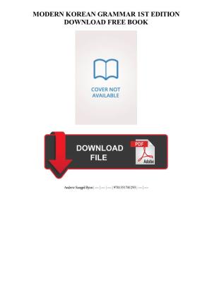 Download Modern Korean Grammar 1St Edition Free Ebook
