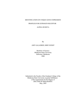 Identification of Unique Gene Expression Profiles for Estrogen Recepotr Alpha Or Beta