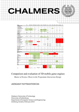 Comparison and Evaluation of 3D Mobile Game Engines Master of Science Thesis in the Programme Interaction Design