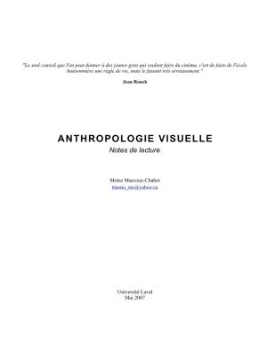 ANTHROPOLOGIE VISUELLE Notes De Lecture