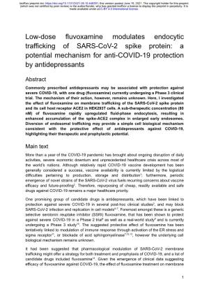 Low-Dose Fluvoxamine Modulates Endocytic Trafficking of SARS-Cov-2 Spike Protein: a Potential Mechanism for Anti-COVID-19 Protection by Antidepressants