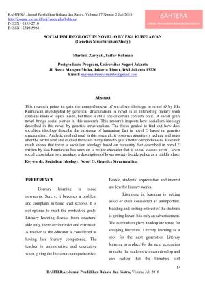 SOCIALISM IDEOLOGY in NOVEL O by EKA KURNIAWAN (Genetics Structuralism Study)