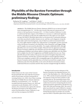 Phytoliths of the Barstow Formation Through the Middle Miocene Climatic Optimum: Preliminary Findings Katharine M