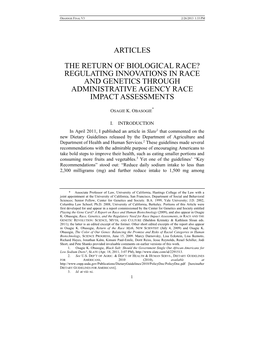 Articles the Return of Biological Race? Regulating Innovations in Race and Genetics Through Administrative Agency Race Impact Assessments