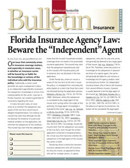 Florida Insurance Agency Law: Beware the “Independent” Agent