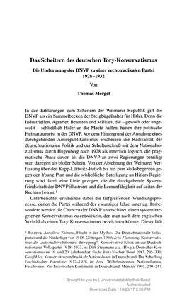 Das Scheitern Des Deutschen Tory-Konservatismus Die Umformung Der DNVP Zu Einer Rechtsradikalen Partei 1928-1932