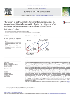 The Toxicity of Molybdate to Freshwater and Marine Organisms. III