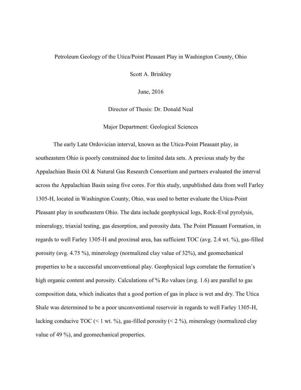 Petroleum Geology of the Utica/Point Pleasant Play in Washington County, Ohio