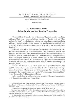 At Home and Abroad Julian Tuwim and the Russian Emigration