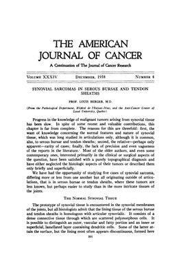 THE AMERICAN JOURNAL of CANCER a Continuation of the Journal of Cancer Research