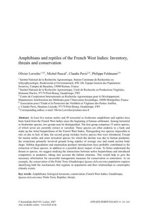Amphibians and Reptiles of the French West Indies: Inventory, Threats and Conservation