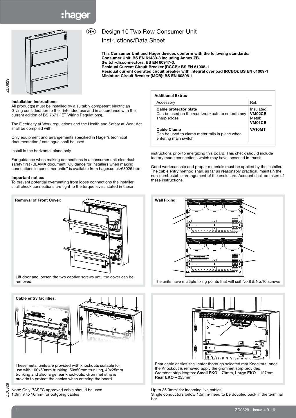 Design 10 Two Row Consumer Unit Instructions/Data Sheet